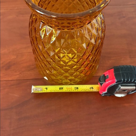Amber Glass Vase | Diamond Cut Pattern | Mid-Century Style Decor - Picture 5 of 6